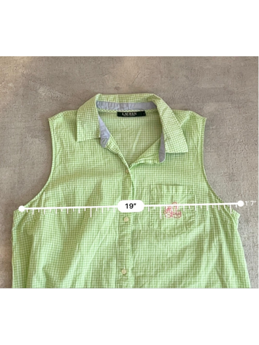 LAUREN Ralph Lauren Gingham Sleeveless Button Down Shirt L Green - Picture 6 of 8